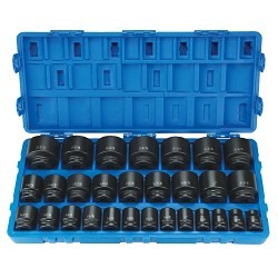 GP® 8029 Impact Socket Set, Yes Impact Rated, Measurement System: SAE, 6 Points, 3/4 in Drive, 29 Piece